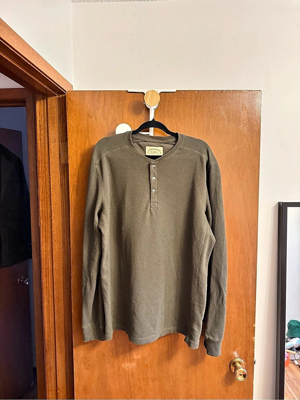 Longjohn & Sons Thermal Waffle Knit Henley Shirt Green Tall Large